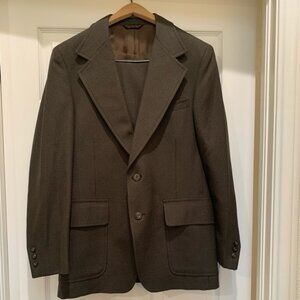 Men's dark brown wool blend suit with boot cut, flat front pants